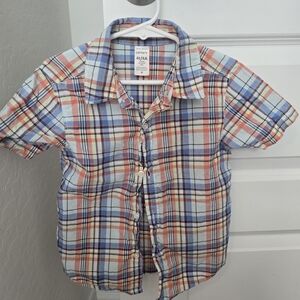 Carter's Short-Sleeve Plaid Button-Up Shirt in Blue, Orange & Cream